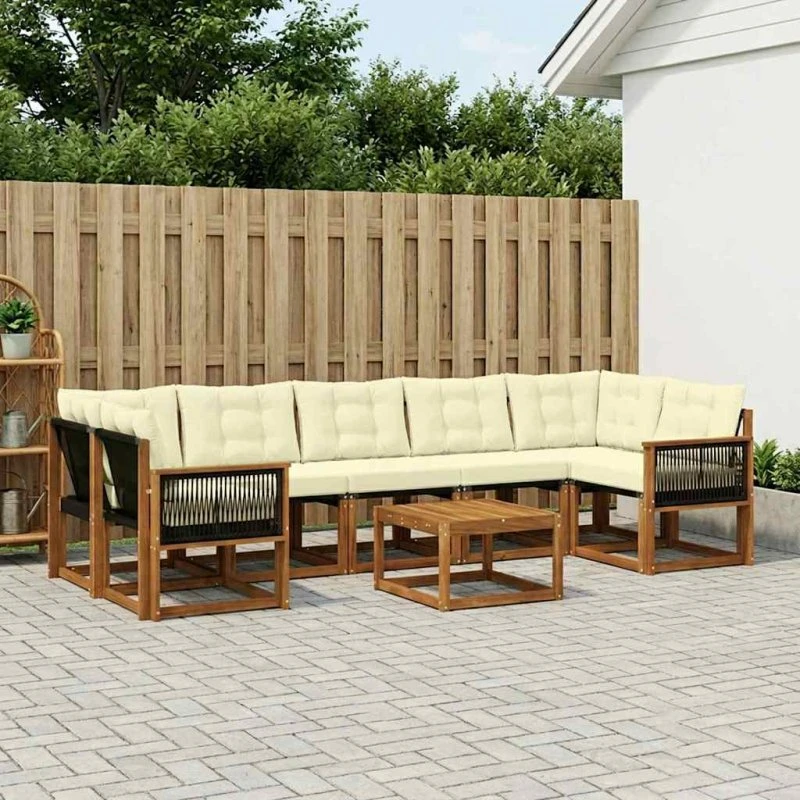 vidaXL Udendørs Sofagruppe 8 pcs Naturlig & Fløde