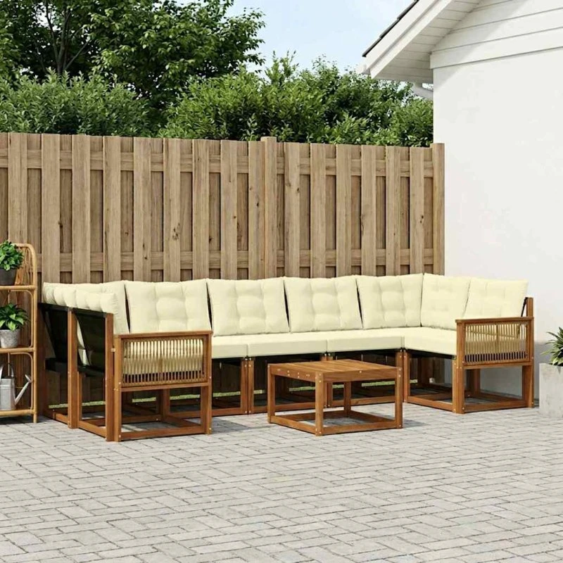 vidaXL Udendørs Sofagruppe 8 pcs Naturlig & Fløde