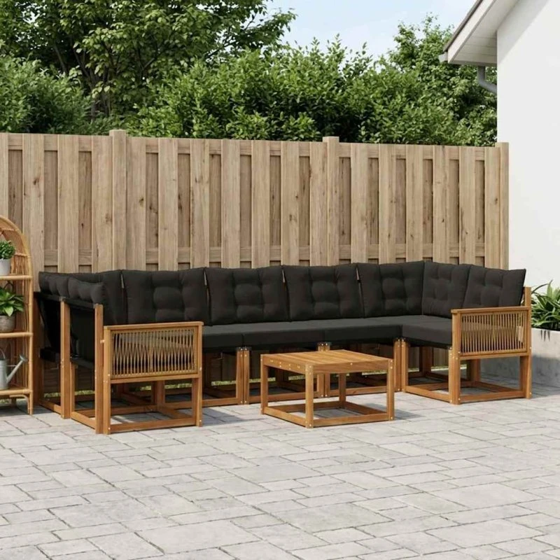 vidaXL Udendørs Sofagruppe 8 pc Natur og Sort