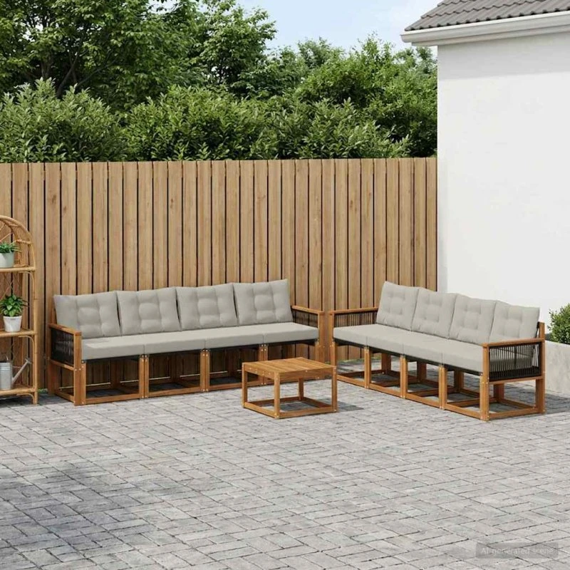 vidaXL Udendørs Sofagruppe 9 pcs Naturfarvet og Lysegrå