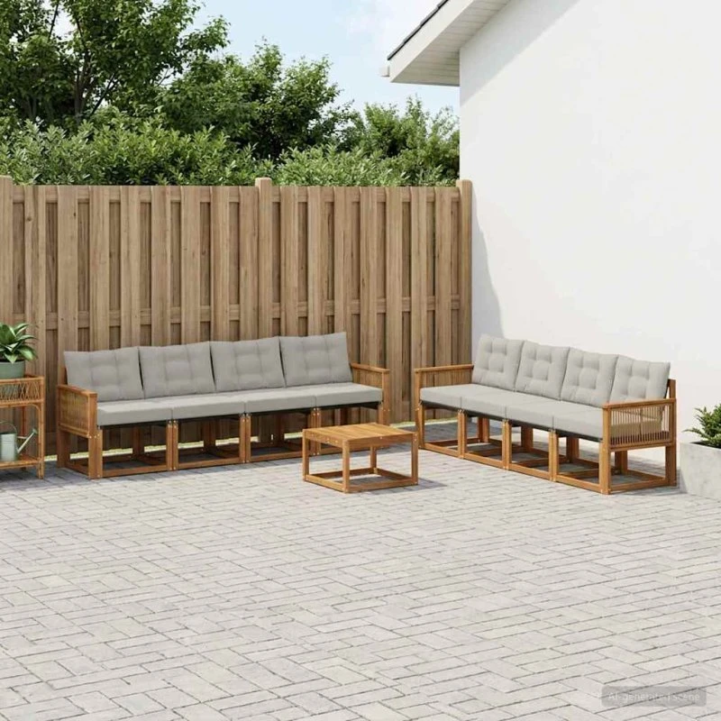vidaXL Udendørs Sofagruppe 9 pcs Naturfarvet og Lysegrå