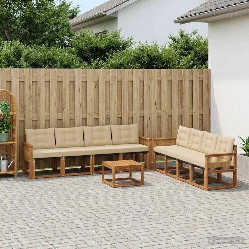 vidaXL Udendørs Sofagruppe 9 pcs Naturlig/Beige