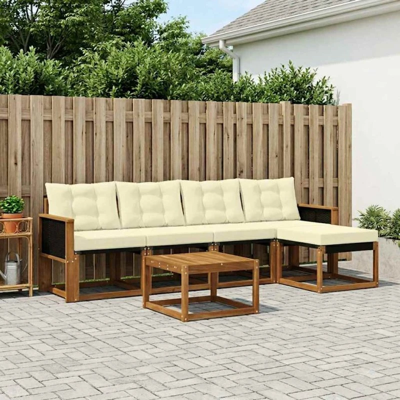 vidaXL Udendørs Sofagruppe 6 pc Naturlig & Fløde