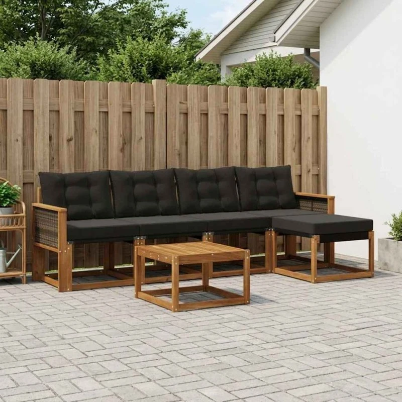 vidaXL Udendørs Sofagruppe 6 pc Naturfarvet og Sort