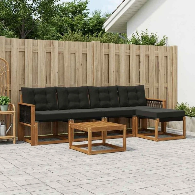 vidaXL Udendørs Sofagruppe 6 pc Naturfarvet og Sort