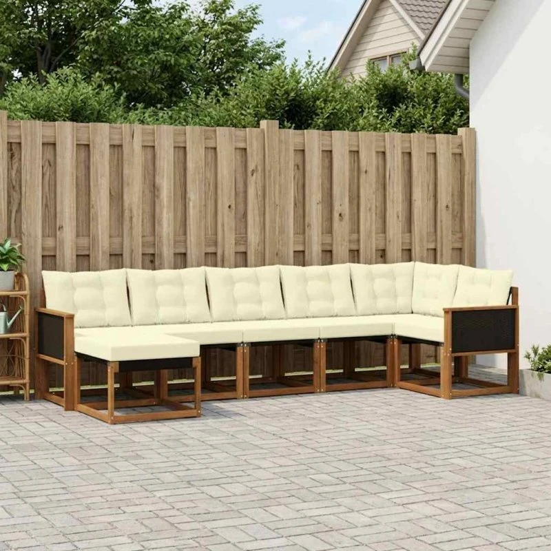 vidaXL Udendørs Sofagruppe 7 pcs Naturlig & Fløde