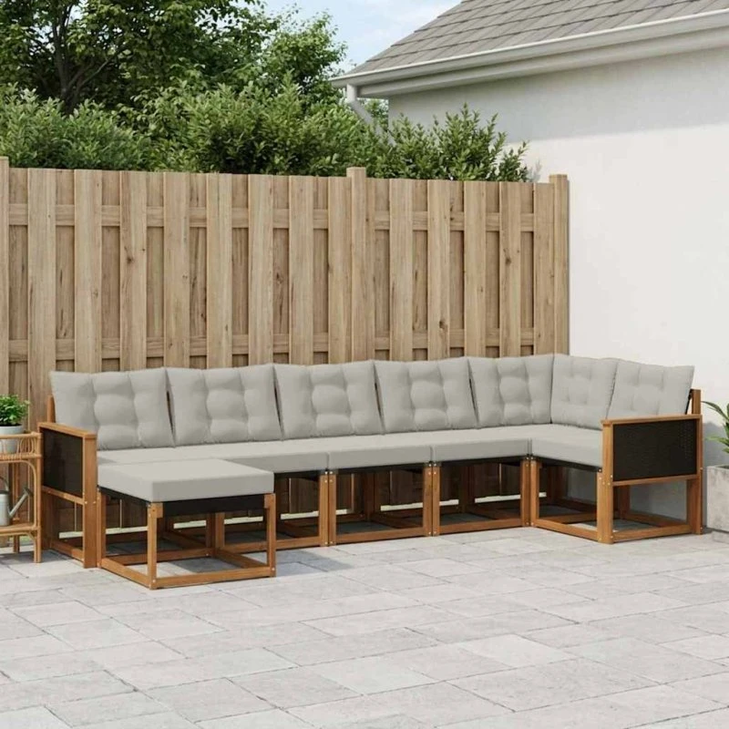 vidaXL Udendørs Sofagruppe 7-del 7 pcs Naturfarvet og lysegrå