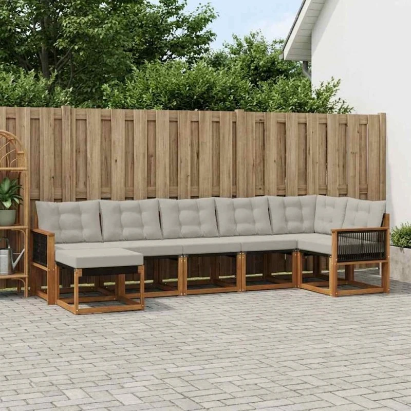 vidaXL Udendørs Sofagruppe 7 pc Naturfarvet og Lysegrå