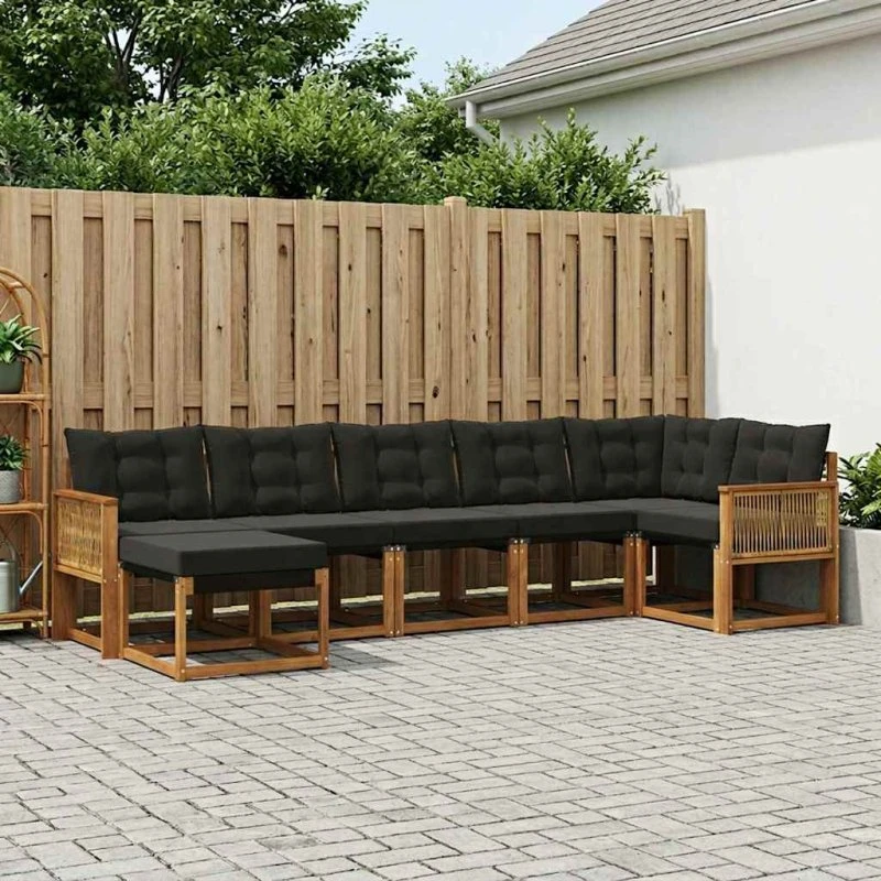 vidaXL Udendørs Sofagruppe 7 pcs Naturfarvet og Sort
