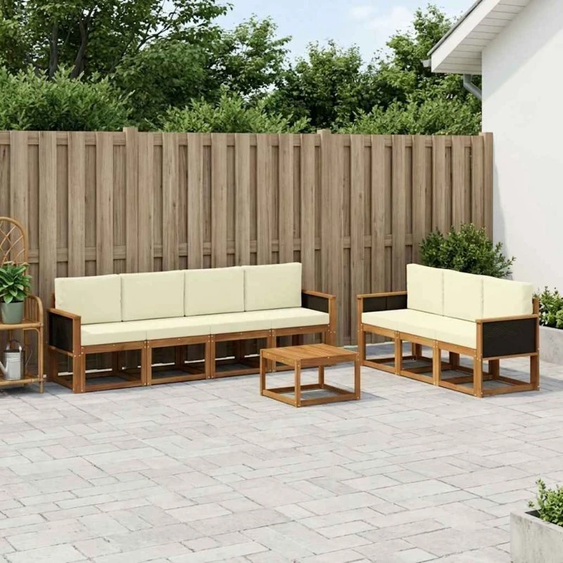 vidaXL Udendørs Sofagruppe 7 Deler Naturlig & Fløde