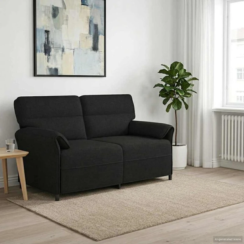 vidaXL 2-sæder Sofa Sort 140 cm 100% Polyester Metalramme MDF Krydsfinér