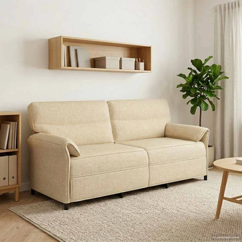 vidaXL 3-personers sofa i cremefarvet polyester med metalramme og MDF-ben