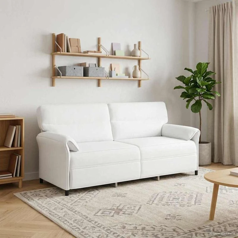 vidaXL 3-personers Sofa Hvid, 100% Polyester, Metalramme & MDF, Krydsfinér