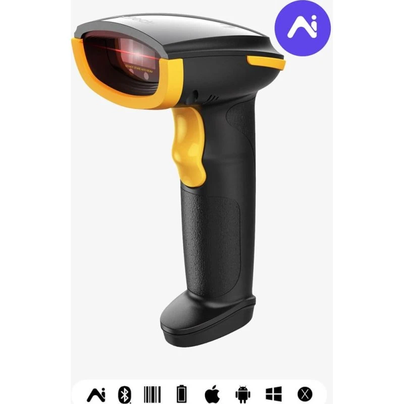 Inateck BCST-21-AI 1D Laserhåndscanner, Sort/Gul