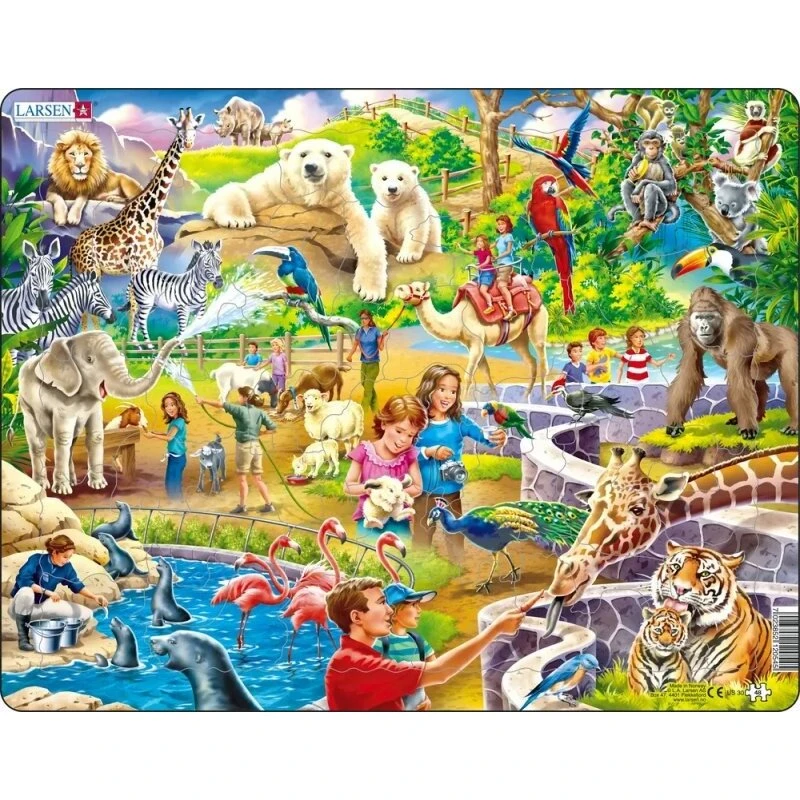 Larsen Puslespil Dyr i Zoologisk Have – 48 brikker, 36,5 x 28,5 cm