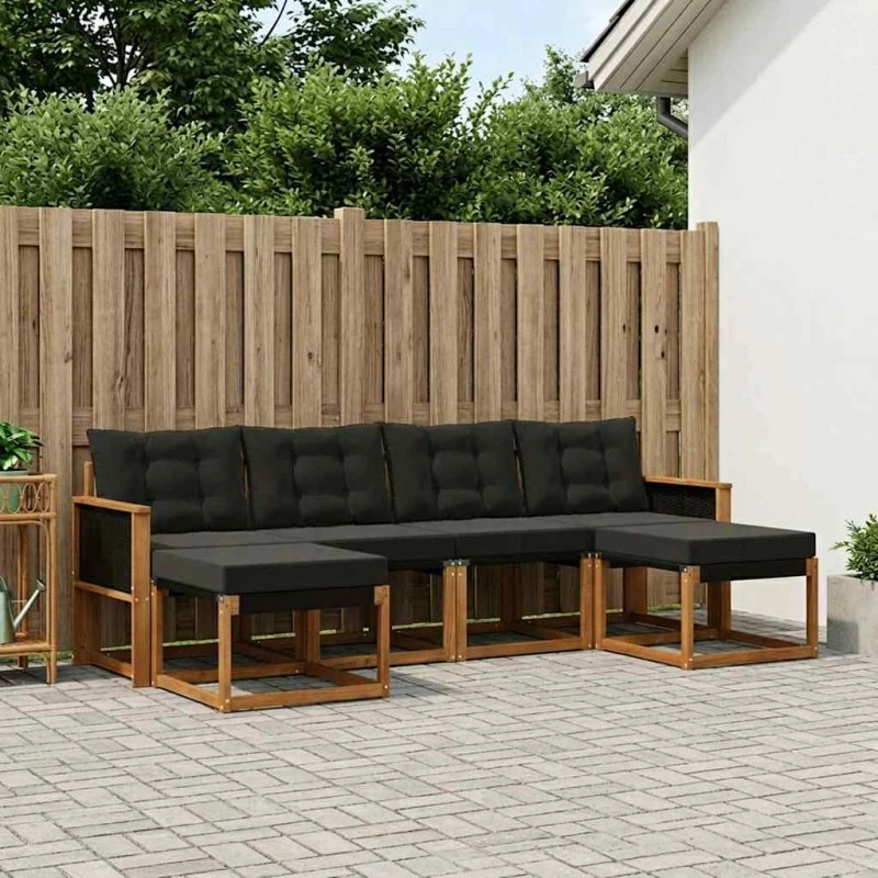 vidaXL Udendørs Sofagruppe 6 pc Naturfarvet og Sort