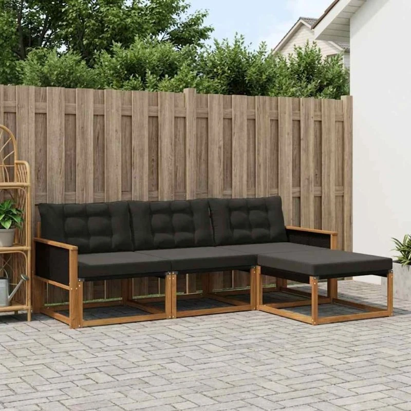 vidaXL Udendørs Sofagruppe 4-pc Naturfarvet og Sort