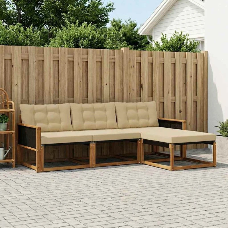 vidaXL Udendørs Sofagruppe 4-pces Naturlig/Beige med Pude