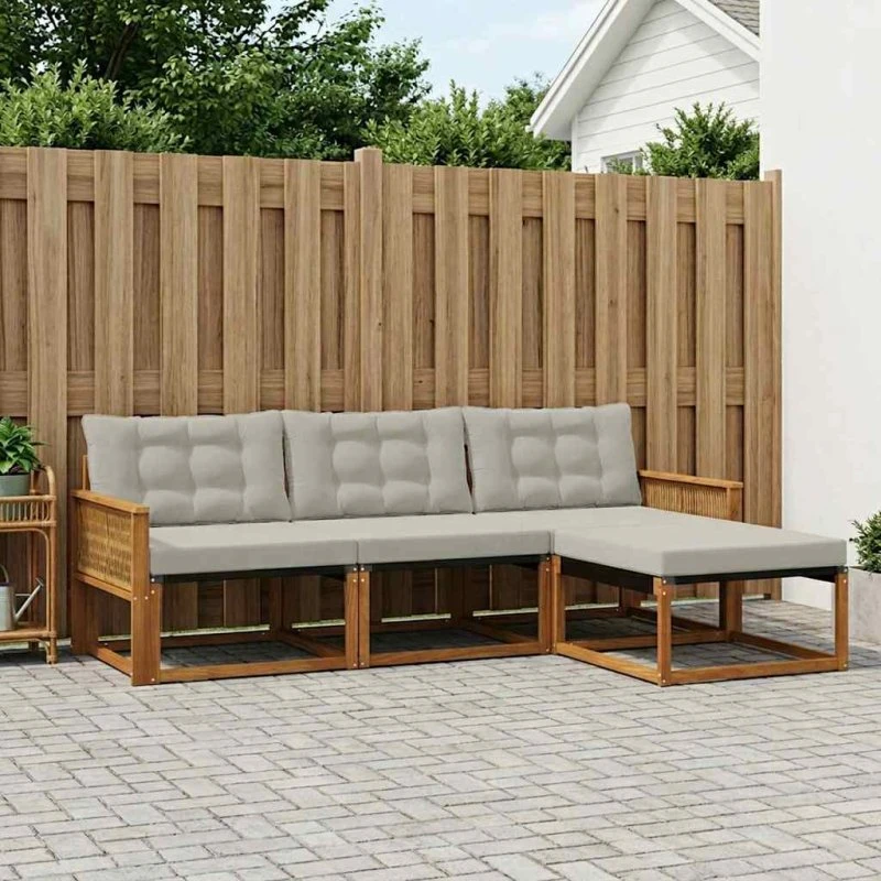 vidaXL Udendørs Sofagruppe 4-pcs Naturfarvet og Lysegrå