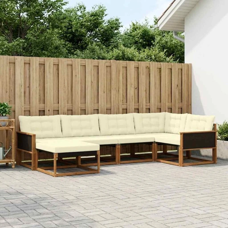 vidaXL Udendørs Sofagruppe 6 pcs Naturlig & Fløde