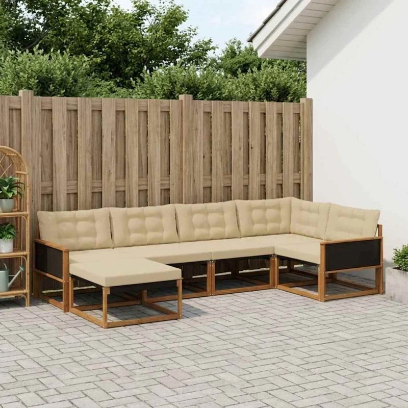 vidaXL Udendørs Sofagruppe 6 pc Naturlig/Beige med Pude