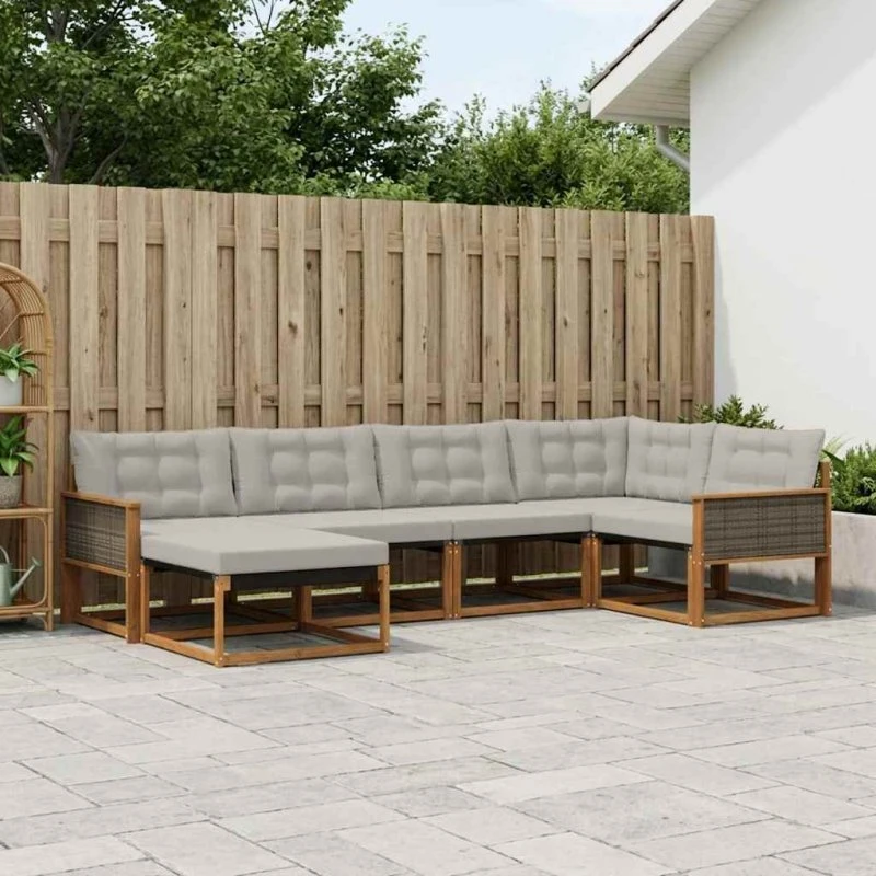 vidaXL Udendørs Sofagruppe 6 pcs Naturfarvet og Lysegrå