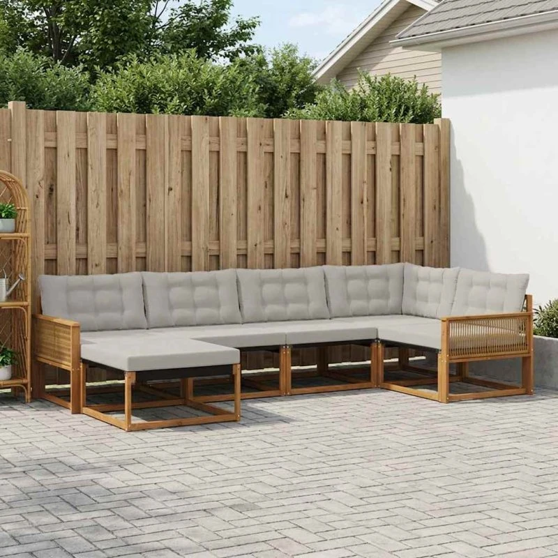 vidaXL Udendørs Sofagruppe 6 pc Naturfarvet og Lysegrå