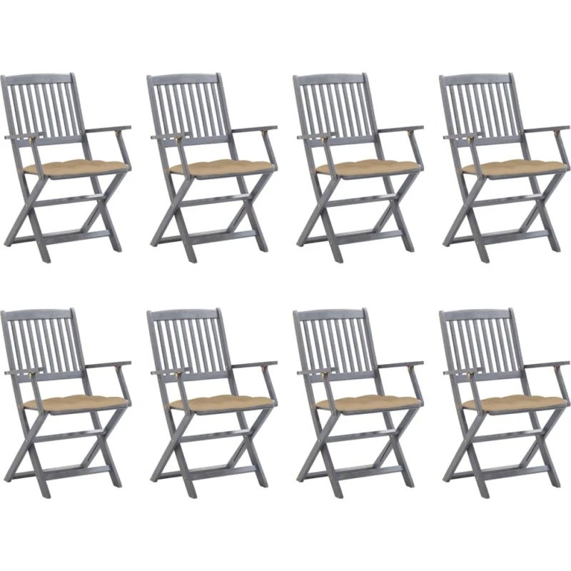 vidaXL Foldbare Havestole 8 stk. Gråvasket Akacietræ