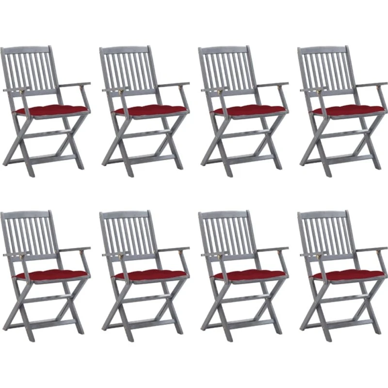 vidaXL Foldbare Havestole 8 stk. Gråvasket Akacietræ med Hynder