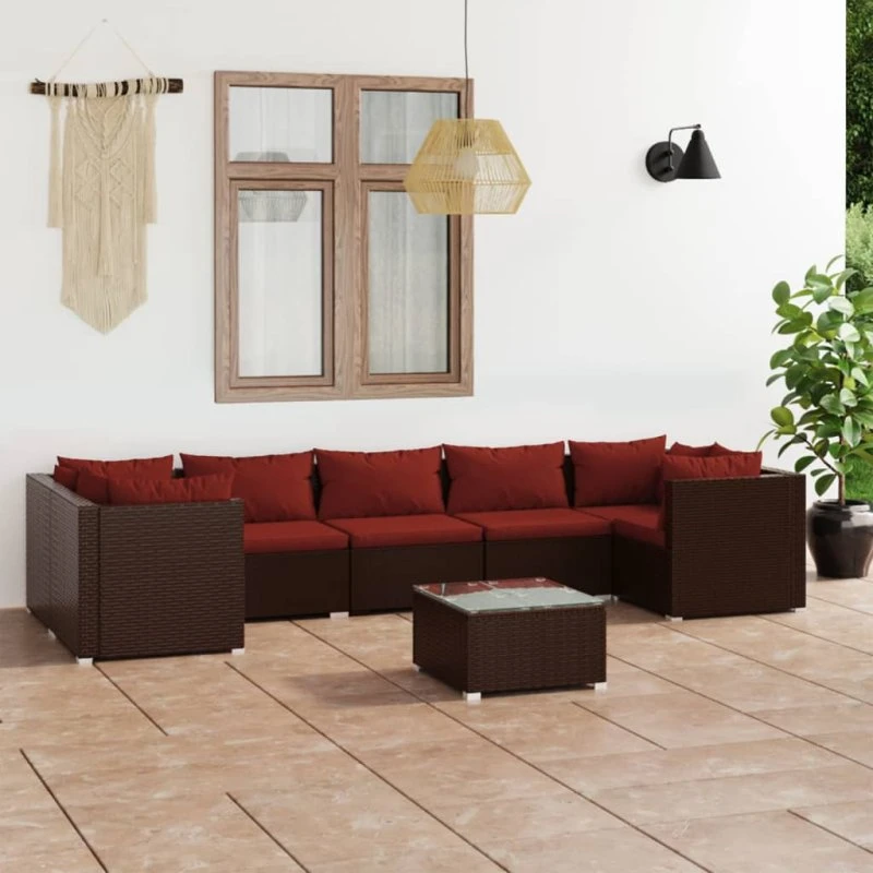 vidaXL 8-delens loungesæt med hynder i brun polyrattan