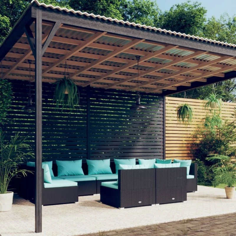vidaXL 9-deles loungesæt med hynder, polyrattan sort