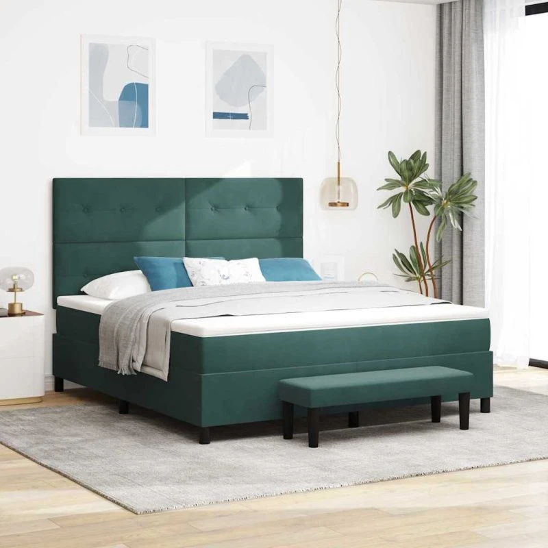 vidaXL Box spring seng med fløjls hovedgavl, mørkegrøn, 200 x 180 cm