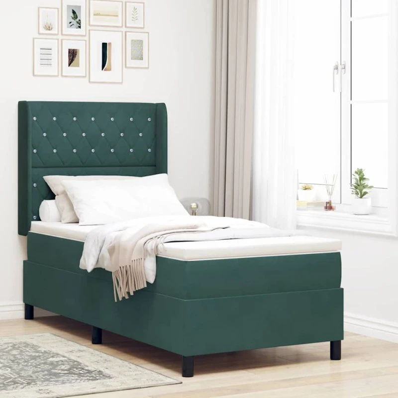 vidaXL Box spring seng med madras Mørkegrøn 100 x 200 cm Fløjl