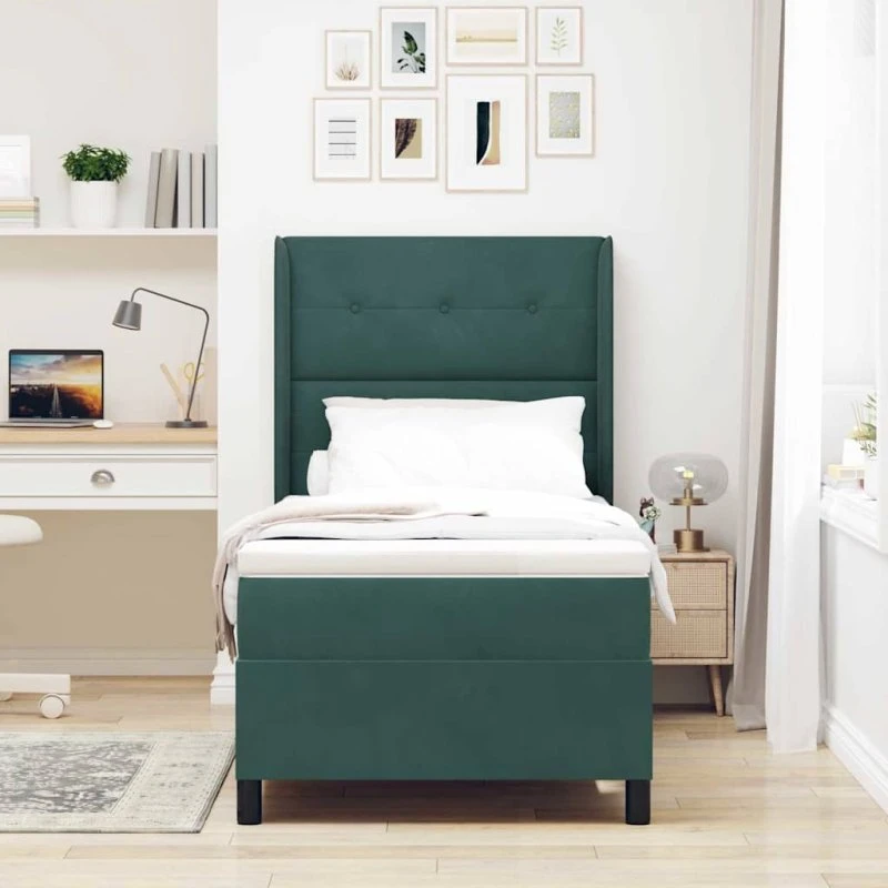 vidaXL Box spring seng med madras Mørkegrøn 90 x 190 cm Fløjl