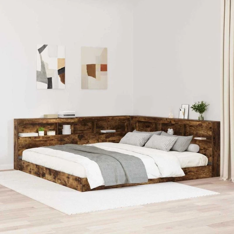 vidaXL Bogreol Seng Røget Eg 180x200 cm Konstrueret Træ