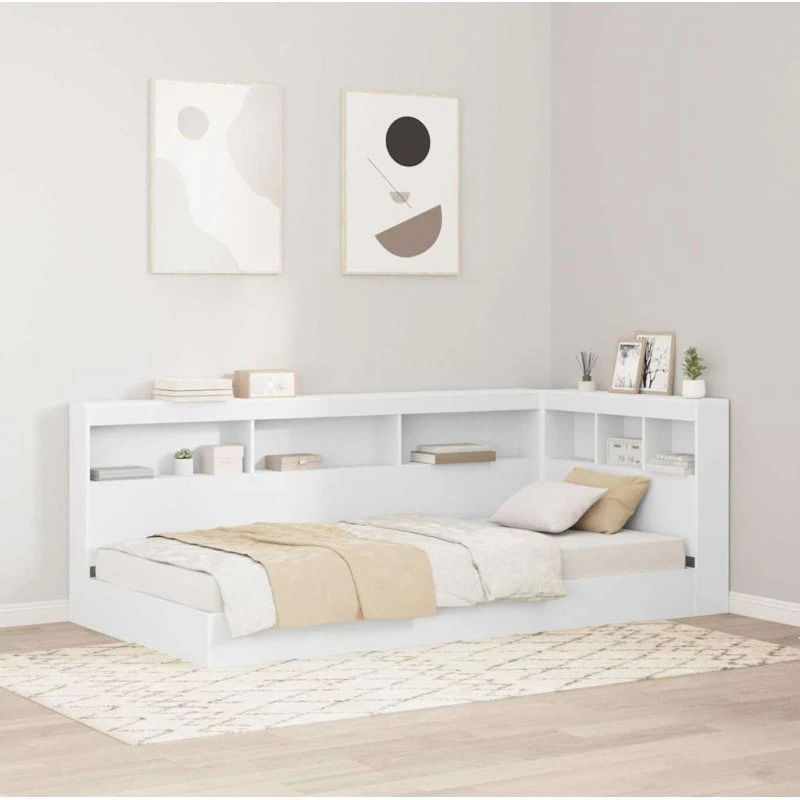 vidaXL Bogreol Seng Hvid 90 x 190 cm Konstrueret Træ