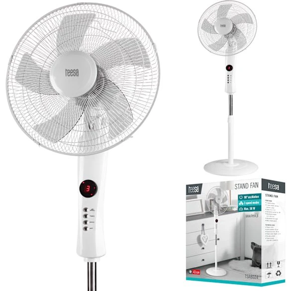 Teesa TSA8024 stående ventilator med fjernbetjening, 3 hastigheder