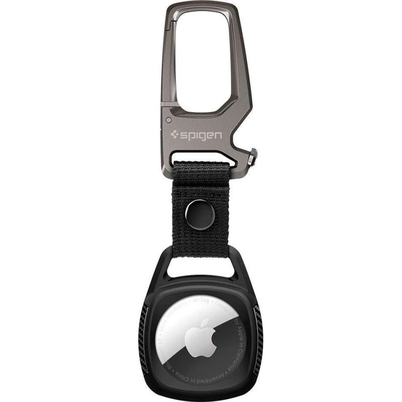 Spigen Rugged Armor - Sort - Apple AirTag Nøglering med Karabinhage