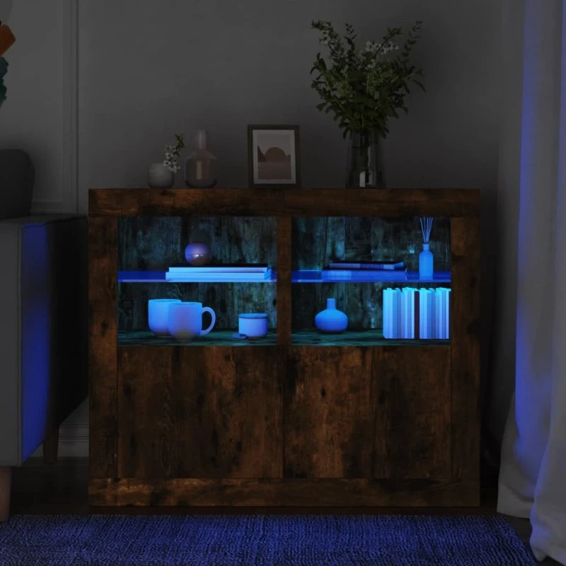 vidaXL 2 stk. skabe med LED-lys, røget egetræ