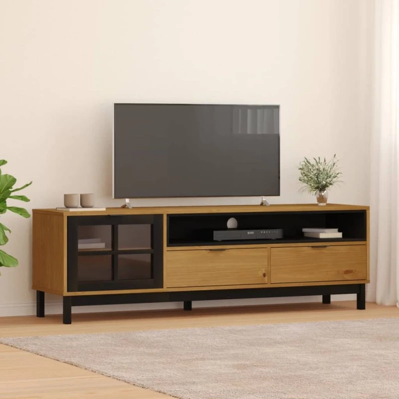 vidaXL Tv-bord FLAM 158x40x50 cm i massivt fyrretræ med glaslåge