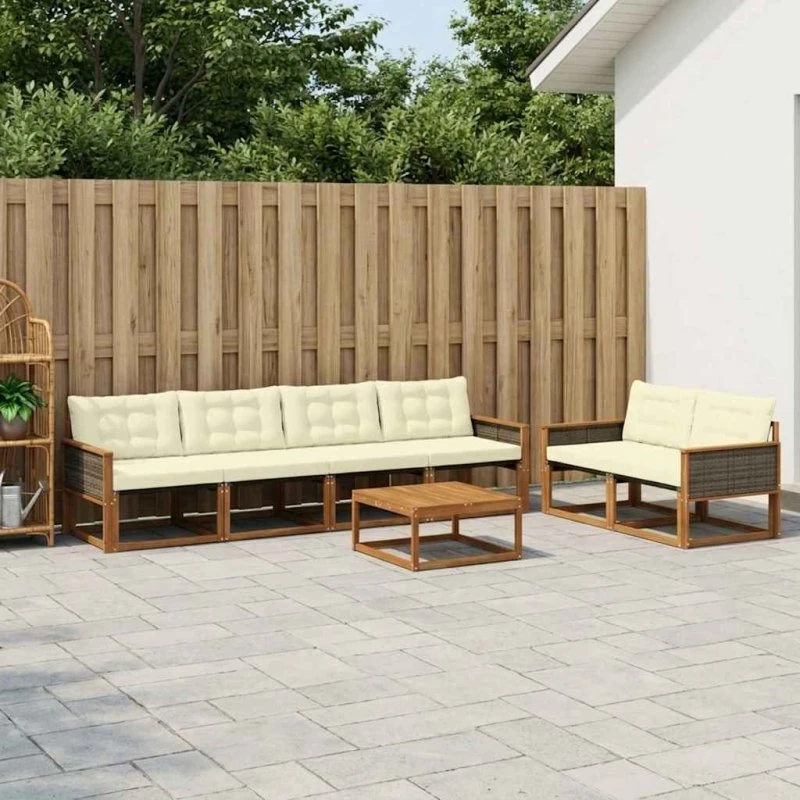 vidaXL Udendørs Sofagruppe 7 pcs Naturlig & Fløde