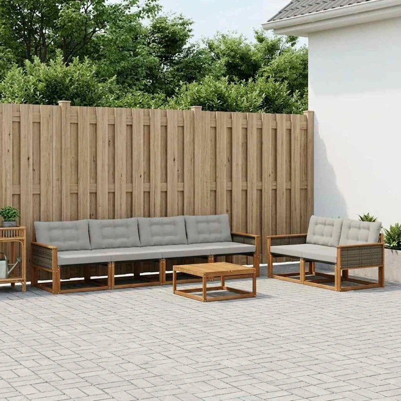 vidaXL Udendørs Sofagruppe 7 pcs Naturfarvet og Lysegrå