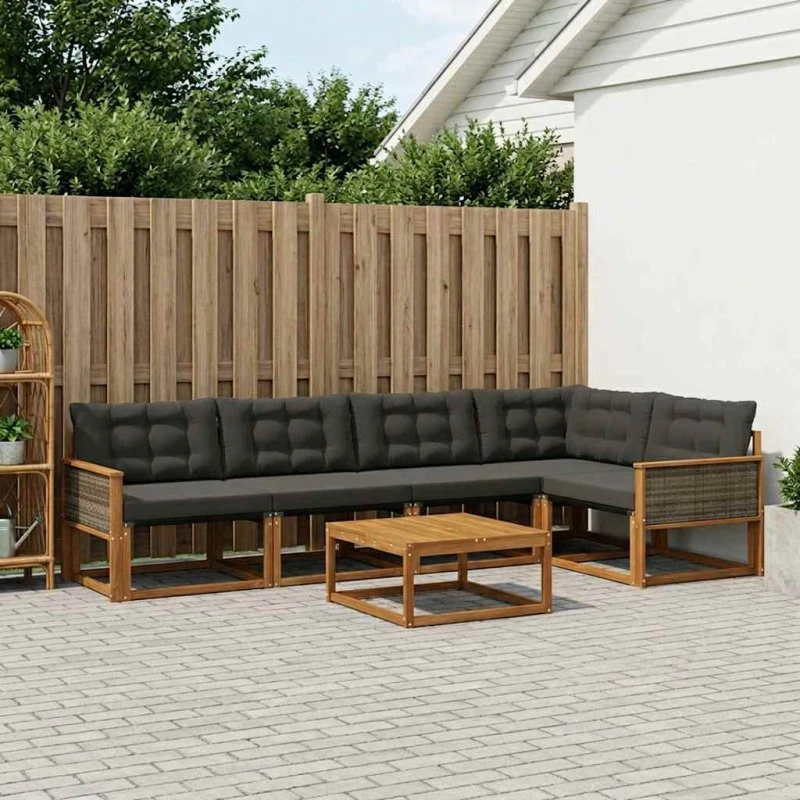 vidaXL Udendørs Sofagruppe 7 pcs Naturfarvet og Sort