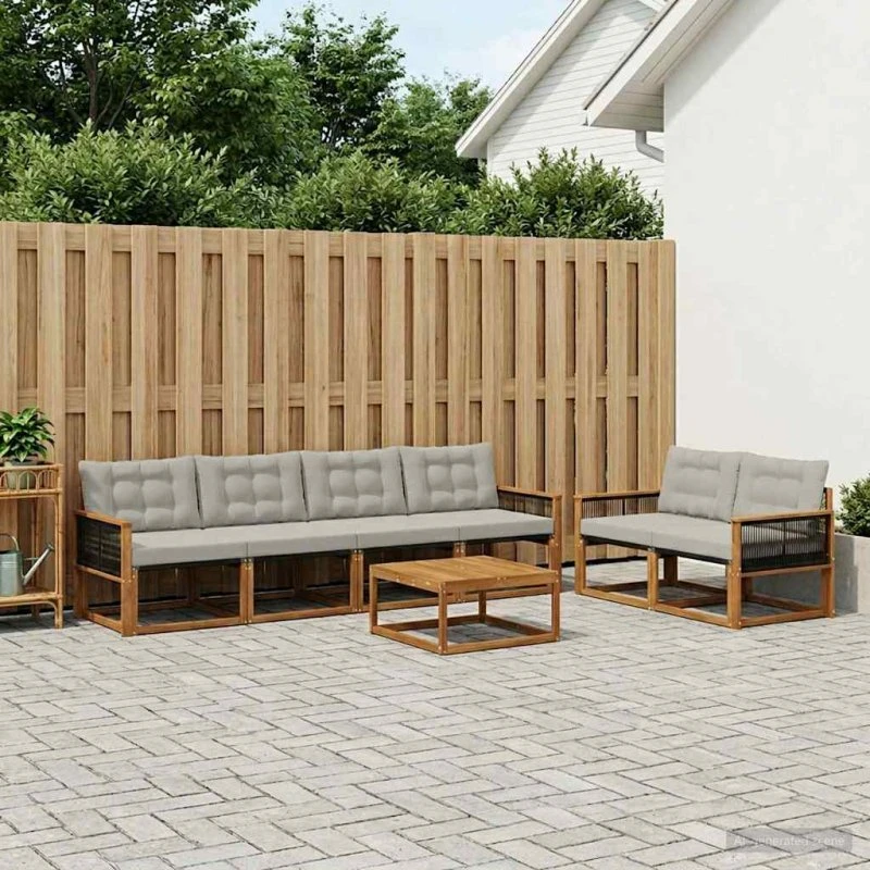 vidaXL Udendørs Sofagruppe 7 pcs Naturfarvet og Lysegrå