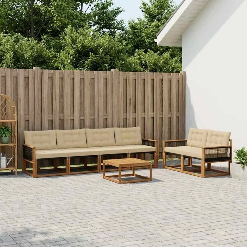 vidaXL Udendørs Sofagruppe 7 pc Naturlig/Beige