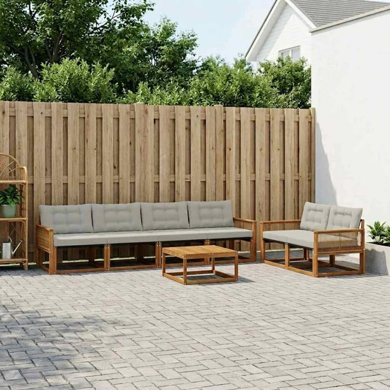 vidaXL Udendørs Sofagruppe 7 pcs Naturfarvet og Lysegrå