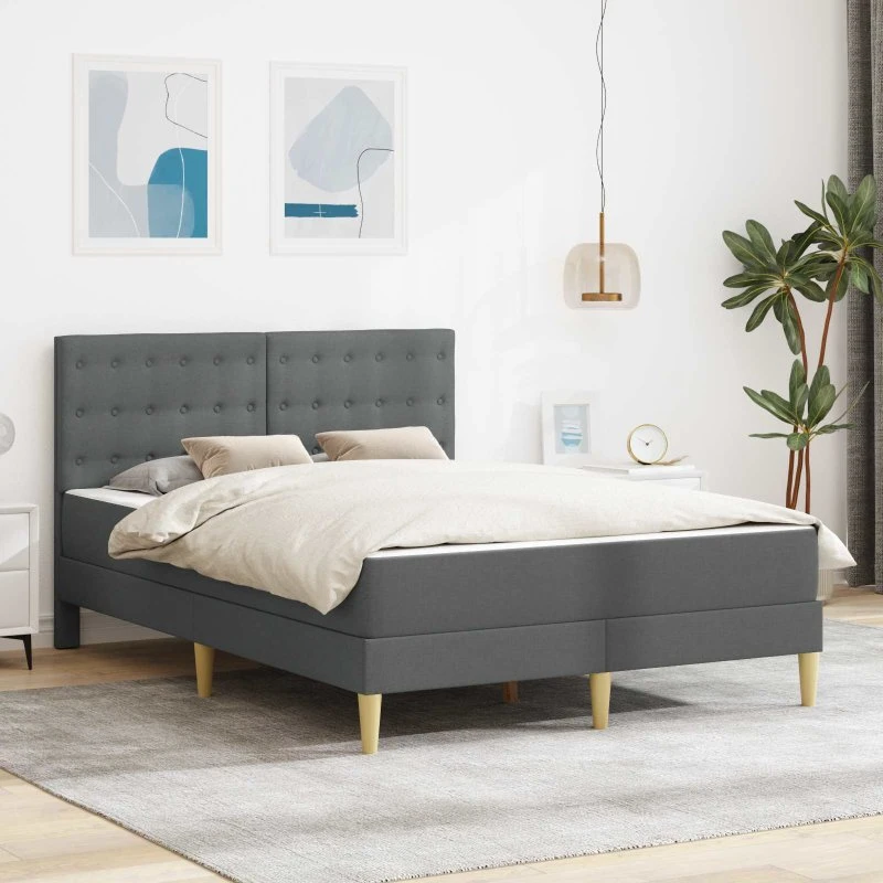 vidaXL Sengeramme med Madras og Hovedgærde, Mørkegrå 140 x 190 cm