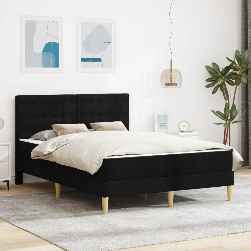 vidaXL Sengeramme med madras og hovedgærde, Sort, 140 x 200 cm
