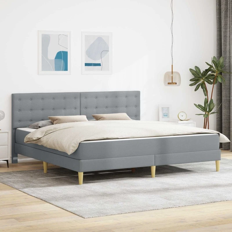 vidaXL Sengeramme med Madras og Hovedgærde, Lysegrå, 180 x 200 cm
