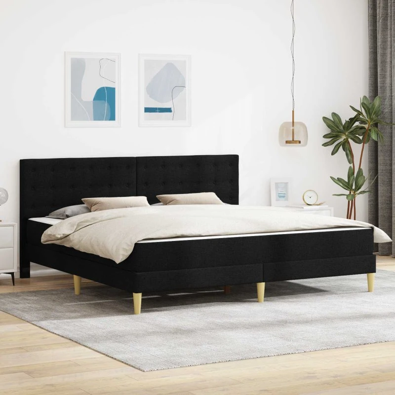 vidaXL Sengeramme med Madras og Hovedgærde, Sort 200 x 200 cm